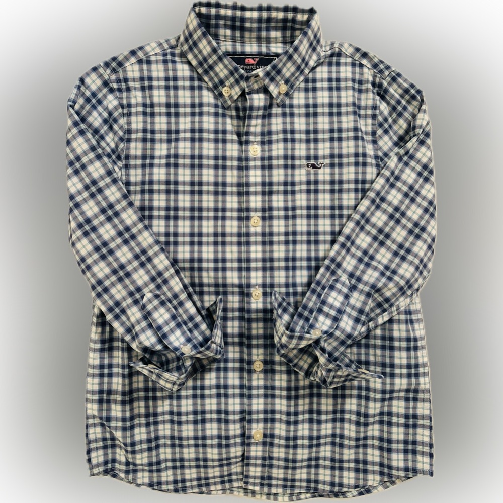 🐳 Vineyard Vines Blue and White Plaid Button-Up Shirt 🐳💙